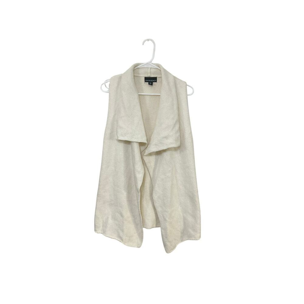 Cynthia Rowley Merino Wool Blend Cream Waterfall Open Cardigan Knit Vest Medium - Picture 1 of 4